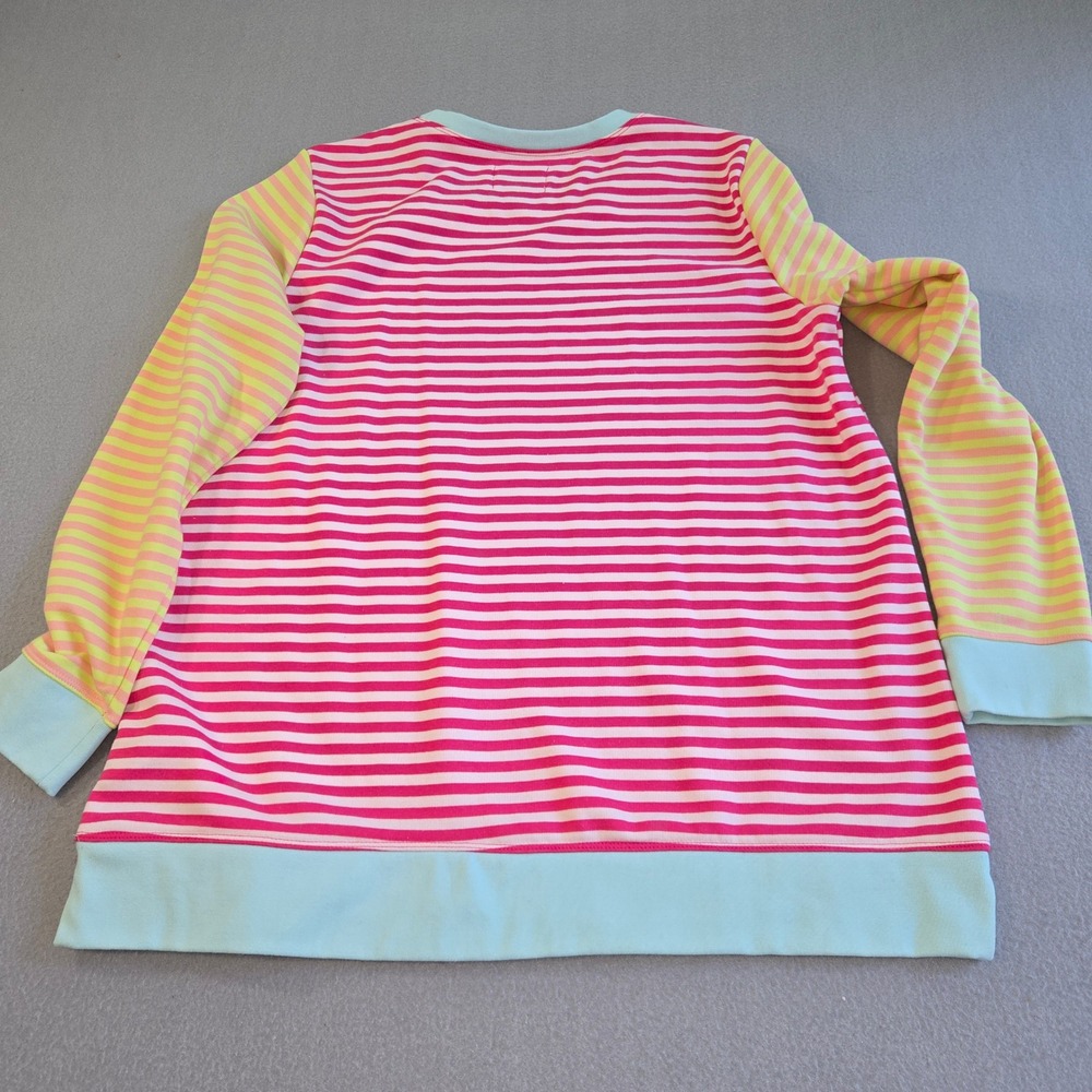 Lands' End Sweatshirt Womens L Pink Yellow Striped Colorblock Serious Sweats - Picture 3 of 6